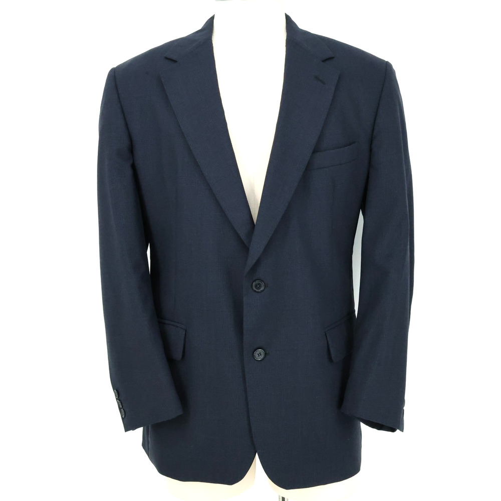 Brooks Brothers Sport Coat Mens 46R Navy Blue Plaid Wool Jacket Lined Single Vnt